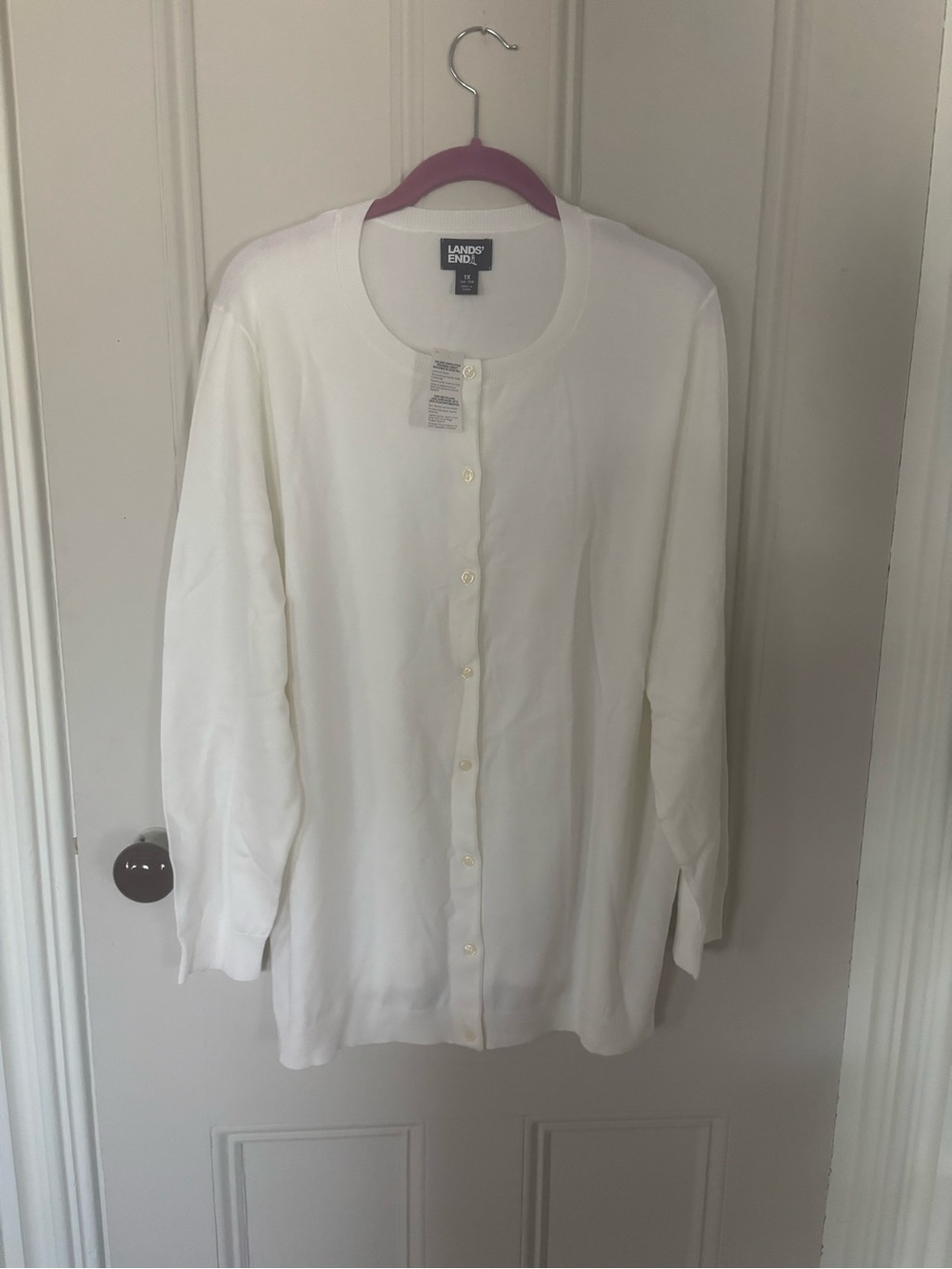Lands' End Women's white Button-Front Cardigan NWT